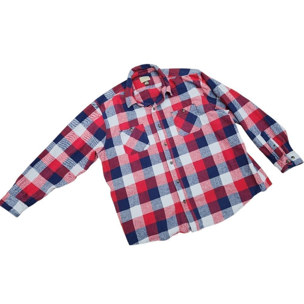 CE Schmidt Workwear Flannel Shirt Mens 2X Blue Red Gray Plaid Thick 100% Cotton